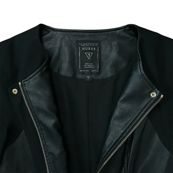 Guess Black Faux Leather Waist-Length Jacket Size Medium - Picture 7 of 12